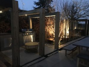 Innovative garden layout with outdoor kitchen