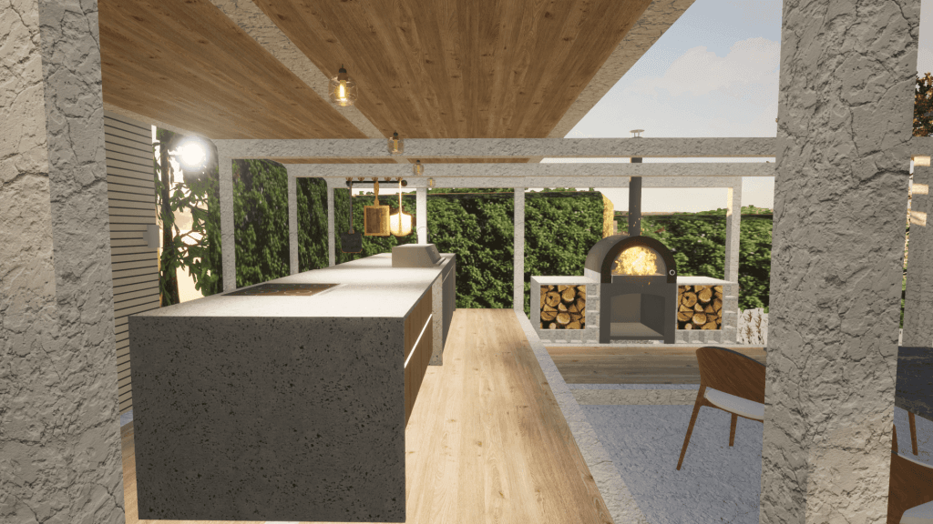 3D Architectural Rendering of an Outdoor Kitchen