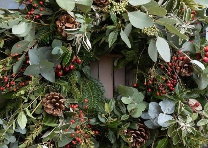 christmas decorative wreath on a door