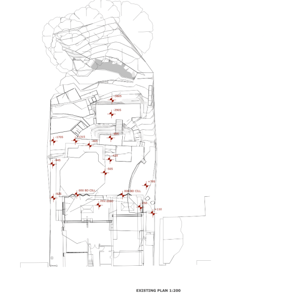Exiting site plan showing spot height in landscape architecture and garden design